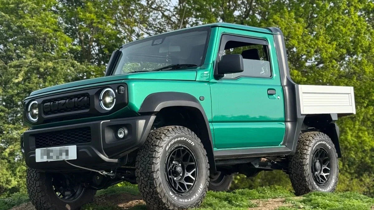 Suzuki Jimny (2018+) pick up truck fitted with Satin Black Magpie M-01 wheels