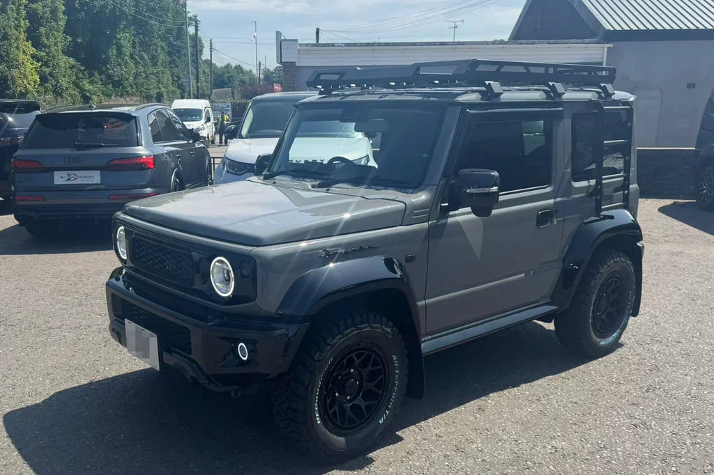 Suzuki Jimny (2018+) with Satin Black Magpie M-01 wheels and BF Goodrich KO3 tyres in a 215/70R16 size